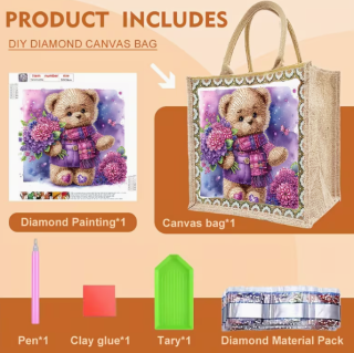 Diamond Painting Tragtasche Teddybär mit Blumen